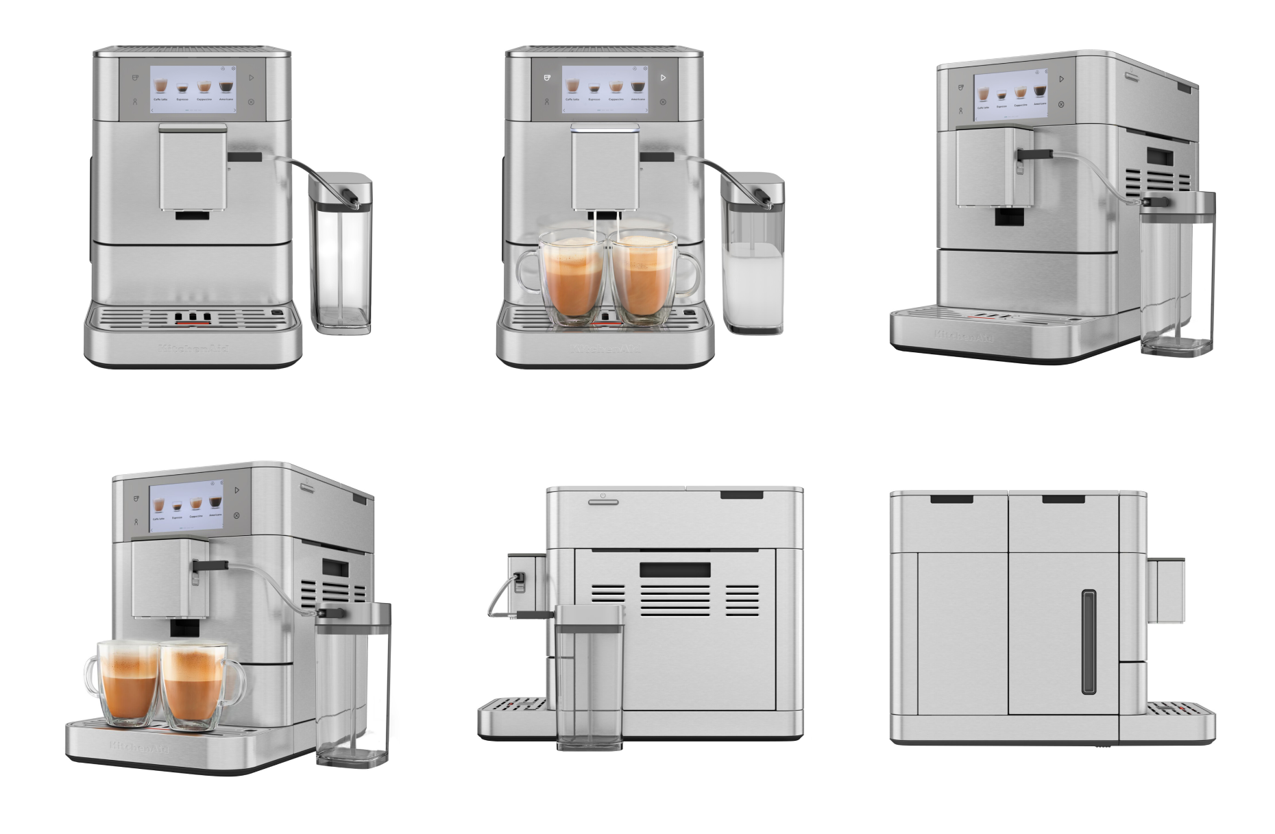 KitchenAid KF8 in Inox: fully automatic espresso machine with a 12.7 cm colour touchscreen, milk container and removable bean hopper